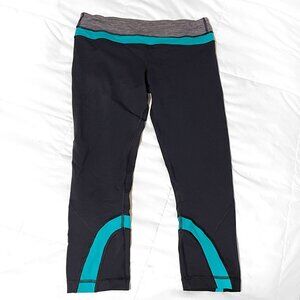 Lululemon Run Inspire Crop in black / teal zeal, like new!
